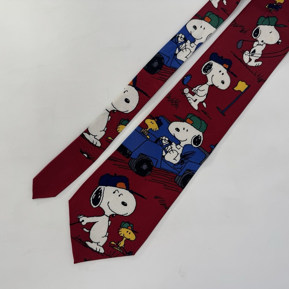 Peanuts Snoopy Mens Tie Joe Golfer Golf Necktie Red 100%‎ Silk Made in USA